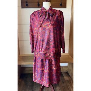 VTG Floral 2 Piece Skirt 80's Watercolor Spring Easter Summer Business Event 16P